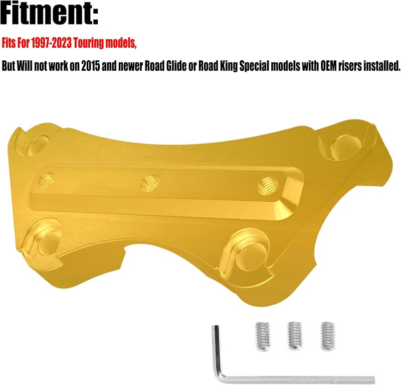 VPZMT Gold Anti-Slip Handlebar Risers 1'' Top Clamp for Harley Davidson Touring/Electra Glide/Road Glide/Street Glide/Road King 1997-2025 Models - Image 3
